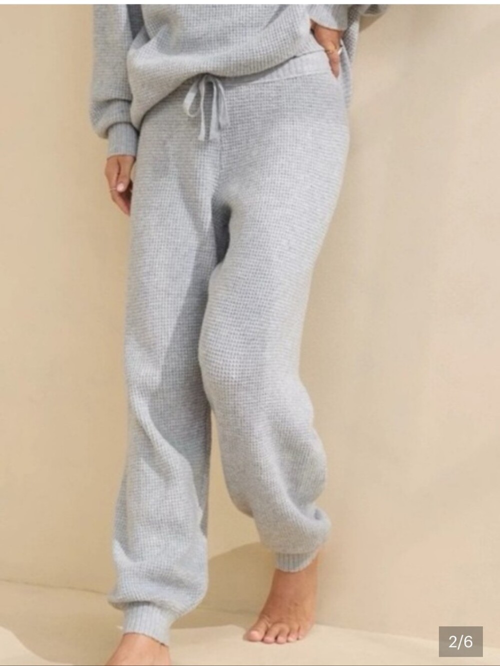 Aerie Cozy Up Waffle Knit Sweater Jogger Pants Grey Size Medium Drawstring